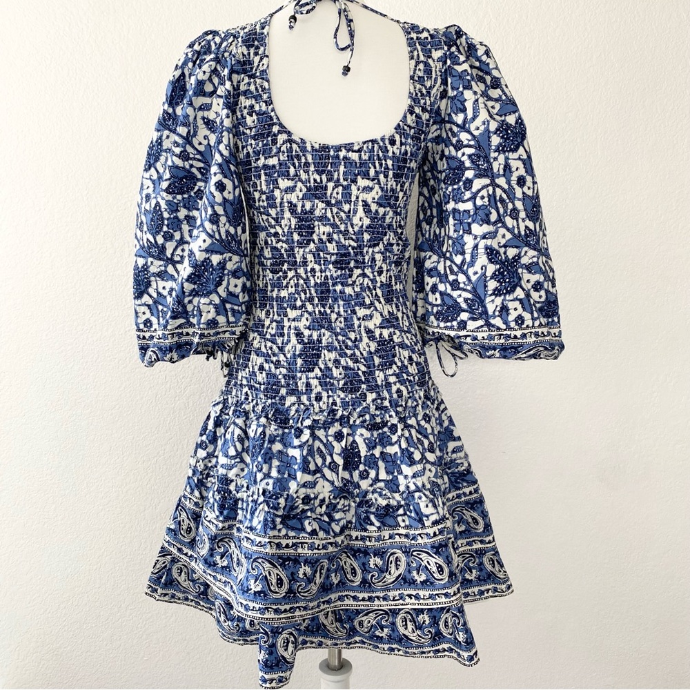 LOVE THE LABEL Blue Floral Puff Sleeve Mini Dress - Picture 3 of 9